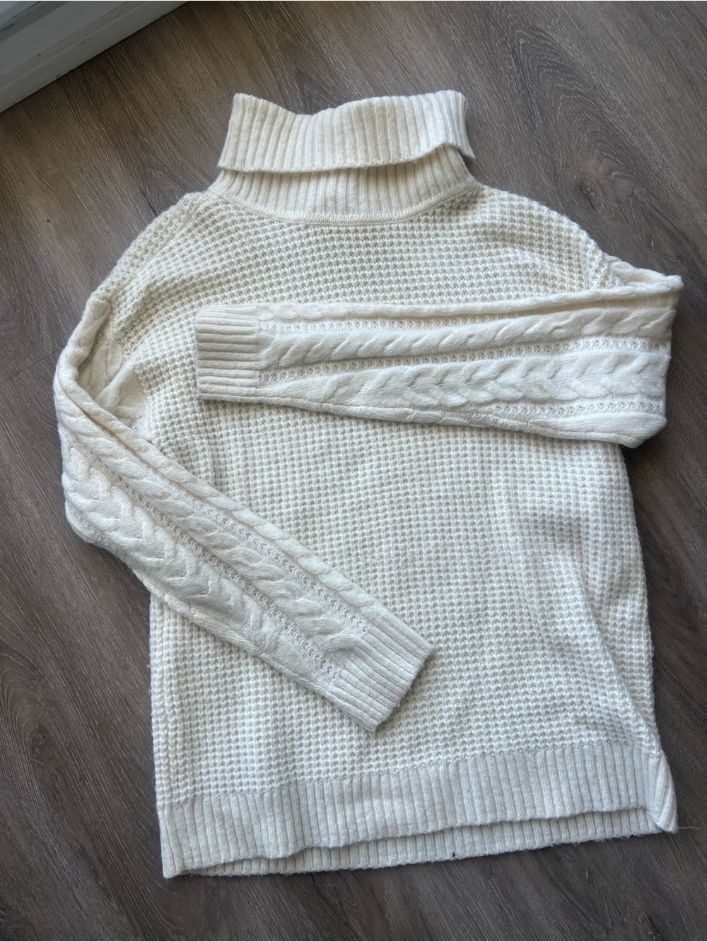 Michael Kors Cream Waffle & Cable Knit Turtleneck Sweater